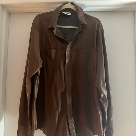 Nanuska Vegan Leather Brown Men’s Shirt Size Large - Picture 2 of 8